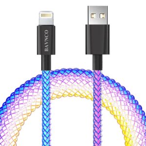 [apple mfi certified] iphone charger, banvco 3ft led rgb light up gradual usb to lightning fast charging cable high speed data sync cord for iphone 14 13 12 11 pro xs max xr x 8 7 6 plus se more