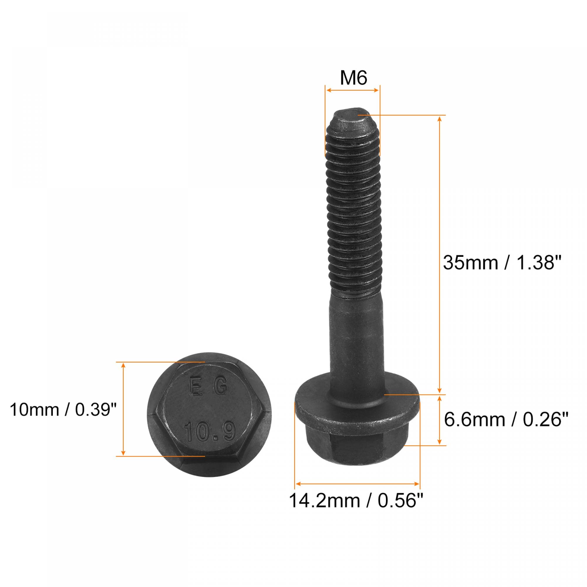 uxcell Metric M6x35mm Hex Flange Bolts, 10pcs 10.9 Grade Carbon Steel Hexagon Head Screws