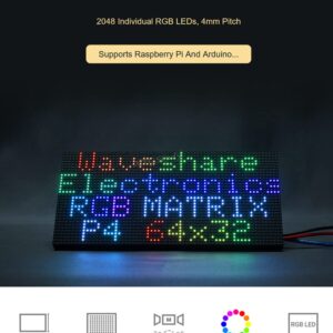 RGB Full-Color LED Matrix Panel Pitch 4mm Pixels 64×32 with 2048 Individual RGB LEDs Adjustable Brightness for use with Raspberry Pi etc @XYGStudy (RGB-Matrix-P4-64x32)