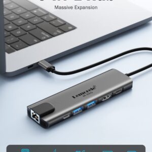 USB C Hub, Lemorele USB-C Hub (6-in-1) with 4K@60Hz HDMI, Gigabit Ethernet,100W Power Delivery, USB-C and 2 USB-A 5 Gbps Data Ports, USB c Adapter for MacBook Air, MacBook Pro, XPS, and More