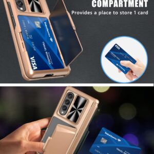 Vihibii for Samsung Galaxy Z Fold 3 Case with S Pen Holder & Hinge Protection, Credit Card Slot Kickstand Design, Slide Camera Cover & Screen Protector, Hard PC Phone Case for Z Fold 3 5G (Rose Gold)