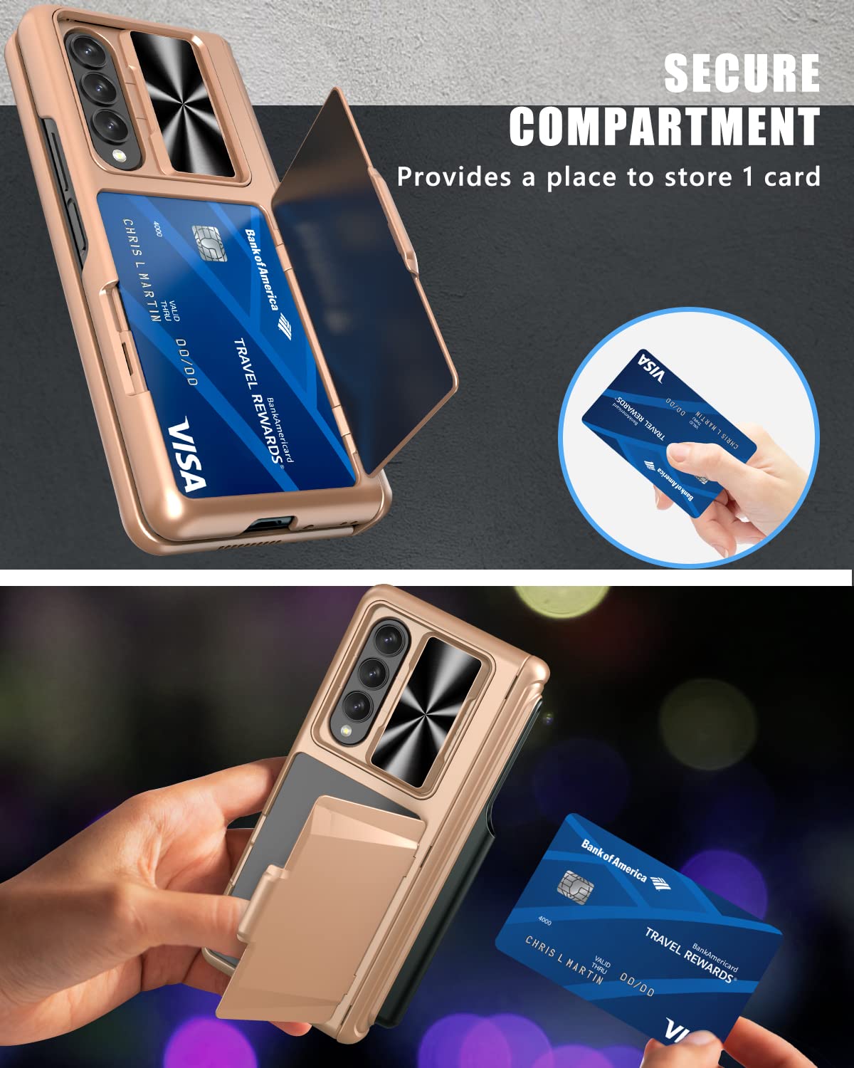 Vihibii for Samsung Galaxy Z Fold 3 Case with S Pen Holder & Hinge Protection, Credit Card Slot Kickstand Design, Slide Camera Cover & Screen Protector, Hard PC Phone Case for Z Fold 3 5G (Rose Gold)