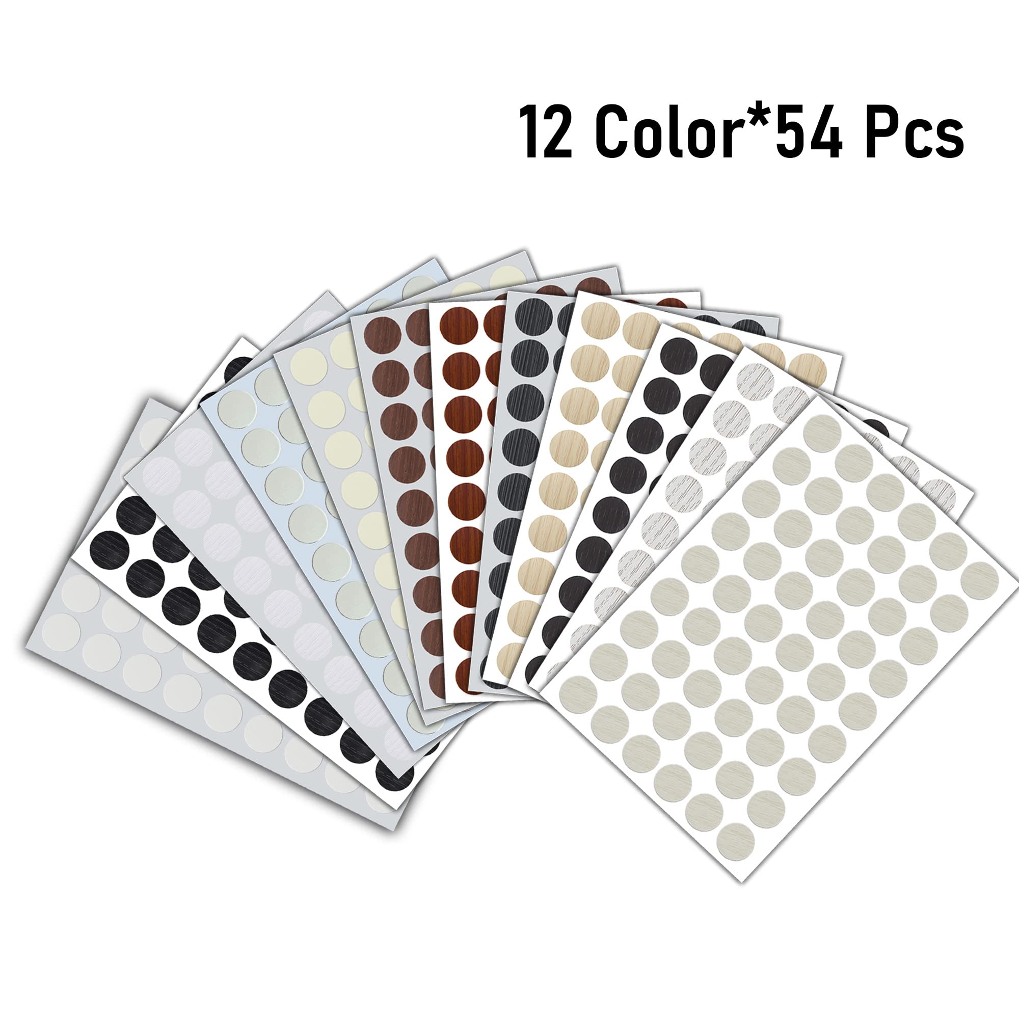 648 PCS 12 Color Self-Adhesive Screw Hole Stickers PVC Screw Covers Caps Plastic Screw Free Sticker Waterproof Dustproof Wood Textured Cover 21mm/0.83" Dia for Wooden Furniture