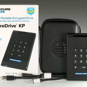 SecureData SecureDrive KP 250GB SSD Hardware Encrypted USB 3.0 External Drive FIPS 140-2 Level 3 Unlock via Keypad TAA Compliant, CJIS, HIPAA, CMMC, GDPR Compliant, Works with Mac and Win Free AV