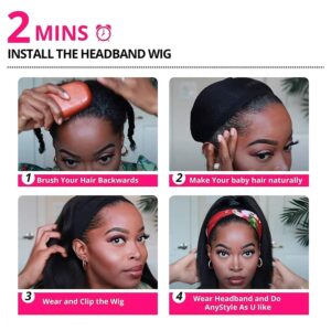 Headband Wig Human Hair Straight 18 Inch Headband Wigs for Black Women Glueless None Lace Front Human Hair Headband Wig Brazilian Virgin Hair Machine Made Human Hair Wigs Natural Black 150% Density