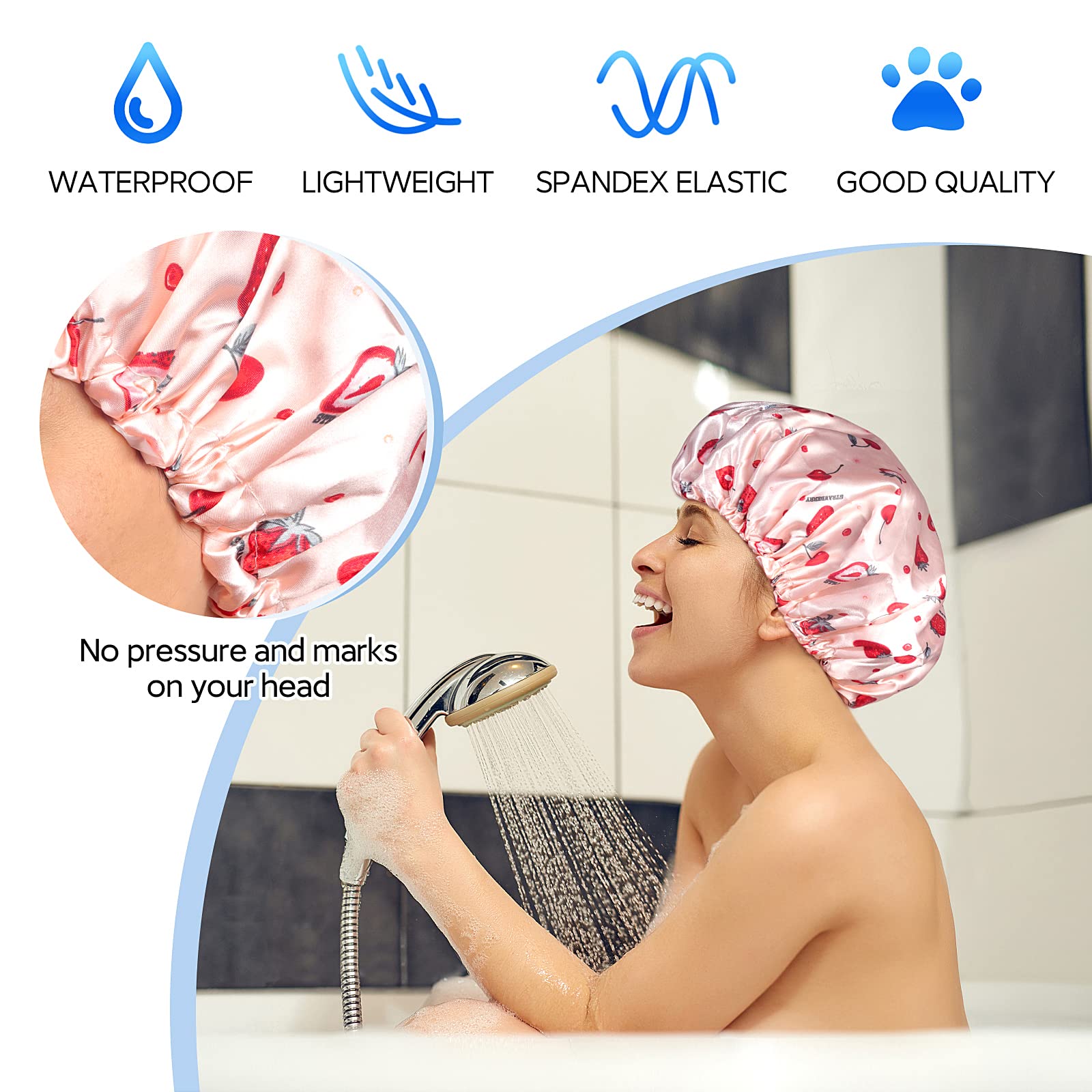 Shower Caps for Women Reusable Waterproof- Adjustable Women Shower Cap Reusable Hair Cap for Shower, Shower Cap for Adult and Kids