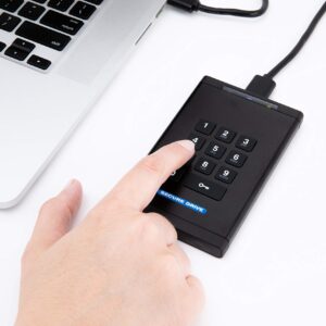 SecureData SecureDrive KP 250GB SSD Hardware Encrypted USB 3.0 External Drive FIPS 140-2 Level 3 Unlock via Keypad TAA Compliant, CJIS, HIPAA, CMMC, GDPR Compliant, Works with Mac and Win Free AV