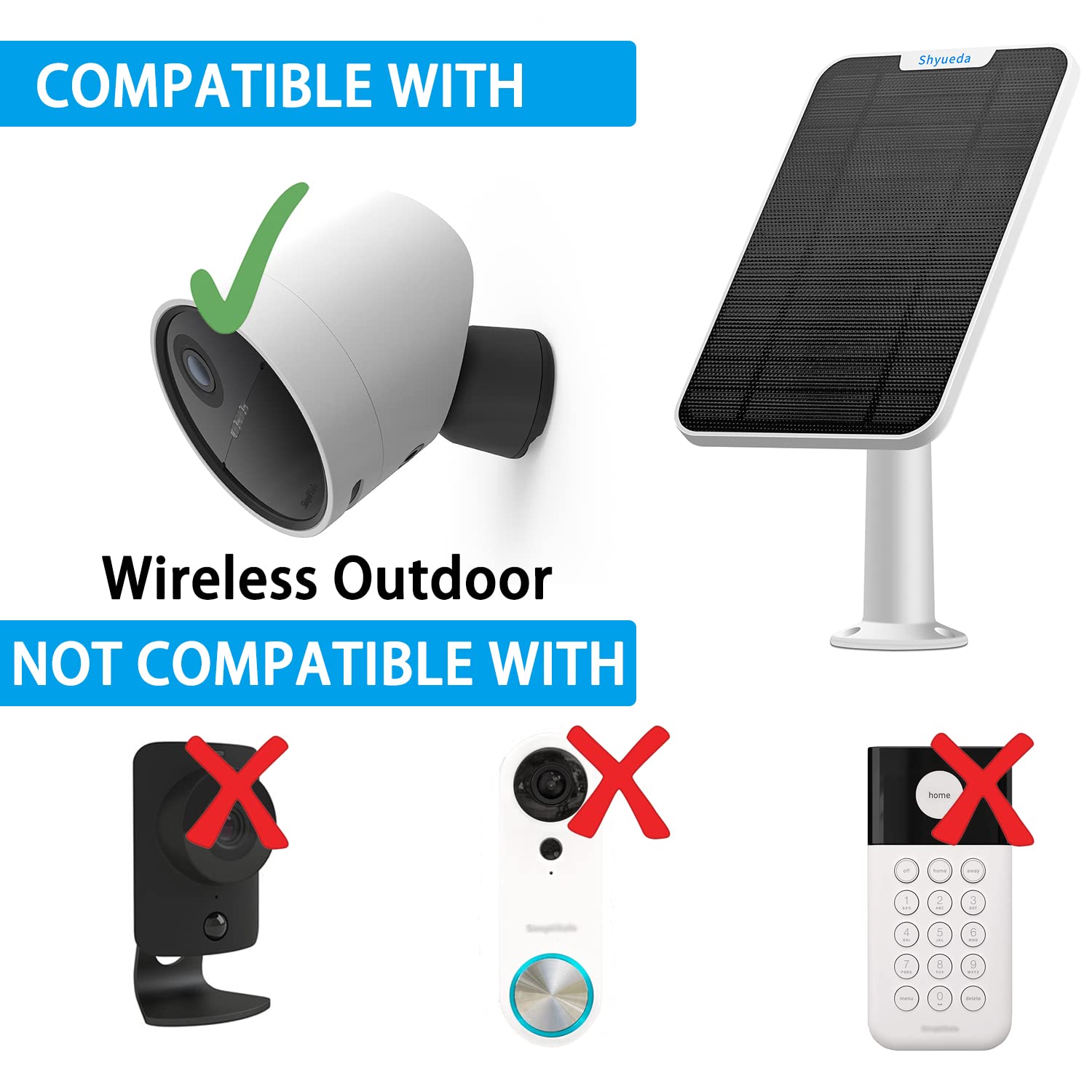 4W Solar Panel Charging Compatible with SimpliSafe Outdoor Security Camera only, with 13.1ft Waterproof Charging Cable, IP65 Weatherproof,Includes Secure Wall Mount(White)