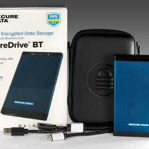 SecureData SecureDrive BT 2TB SSD Hardware Encrypted USB 3.0 Ext Drive FIPS 140-2 Level 3 Unlock via Phone app TAA Compliant, CJIS, HIPAA, CMMC, GDPR Compliant, Works with Mac and Win Free AV