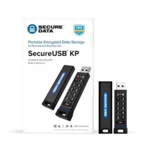 SecureData SecureUSB KP 16GB Hardware Encrypted USB 3.0 Flash Drive FIPS 140-2 Level 3 Unlock via Keypad TAA Compliant, CJIS, HIPAA, CMMC, GDPR Compliant, Works with Mac and Win Free AV