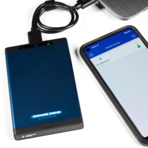 SecureData SecureDrive BT 2TB SSD Hardware Encrypted USB 3.0 Ext Drive FIPS 140-2 Level 3 Unlock via Phone app TAA Compliant, CJIS, HIPAA, CMMC, GDPR Compliant, Works with Mac and Win Free AV