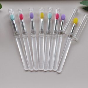 LORMAY Silicone Lip Brushes with Transparent Handles and Caps. Perfect Applicators for Cream Lip Mask, Eyeshadow, and Lipstick (4pcs, Multicolor)