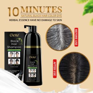 COSMTEK Black Hair Dye Shampoo, Semi-Permanent Hair Color Shampoo for Women and Men, Herbal Ingredients and No Ammonia, 3 in 1-100% Grey Coverage DEXE(14 Fl oz)