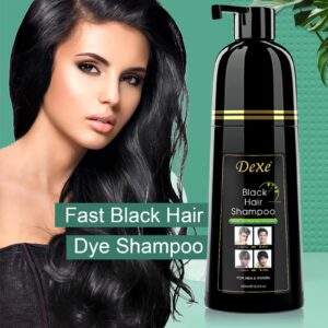 COSMTEK Black Hair Dye Shampoo, Semi-Permanent Hair Color Shampoo for Women and Men, Herbal Ingredients and No Ammonia, 3 in 1-100% Grey Coverage DEXE(14 Fl oz)