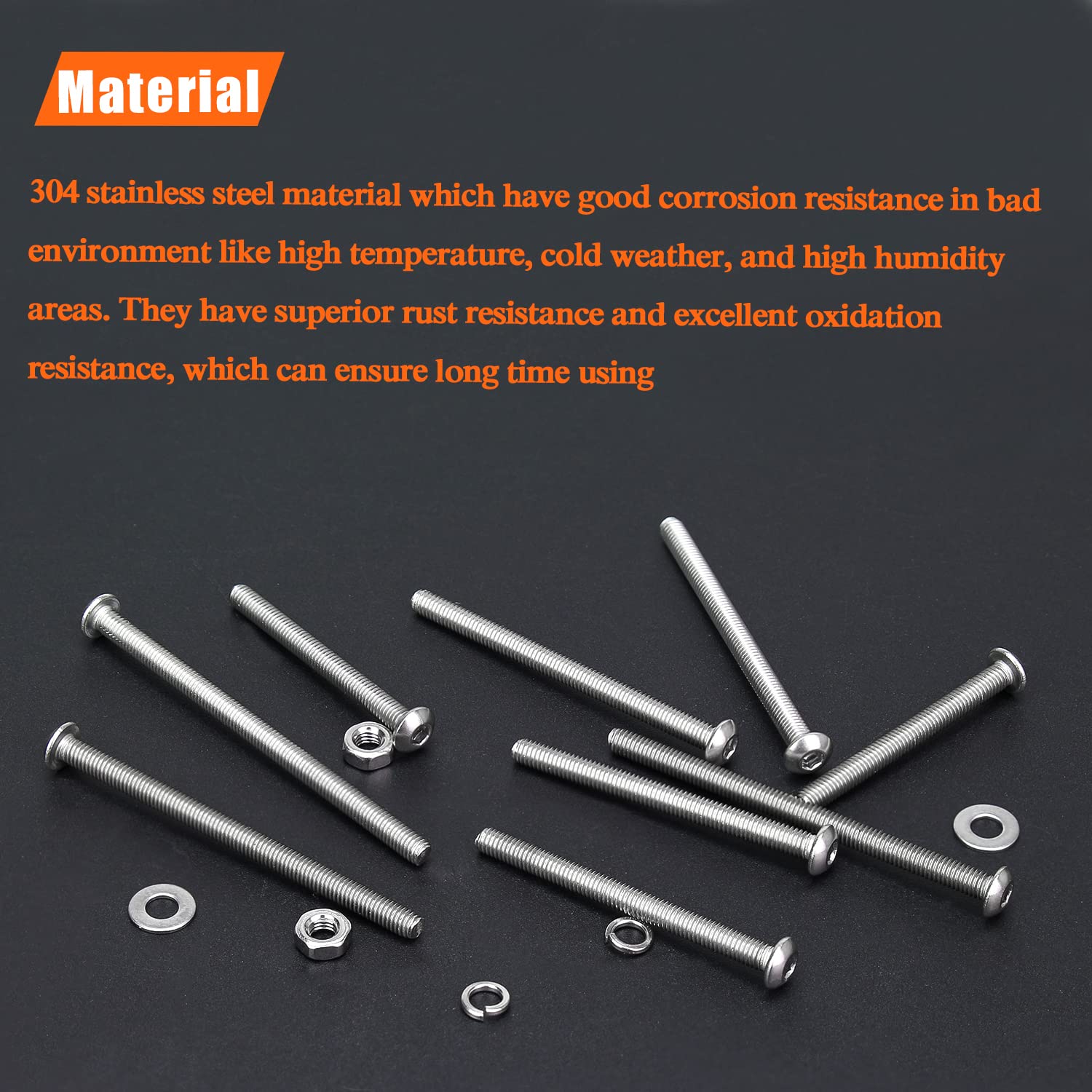 HELIFOUNER 400 Pieces M3 x 30mm /35mm /40mm /45mm /50mm, Button Head Socket Cap Metric Screws Nuts Washers Kit, 304 Stainless Steel