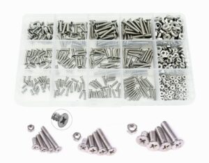 elantek #2-56#4-40#6-32 unc stainless steel phillips flat head countersunk machine screws nuts assortment kit