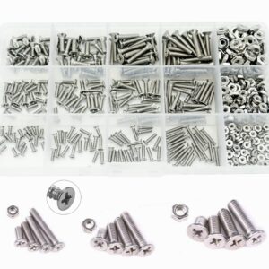 Elantek #2-56#4-40#6-32 UNC Stainless Steel Phillips Flat Head Countersunk Machine Screws Nuts Assortment Kit