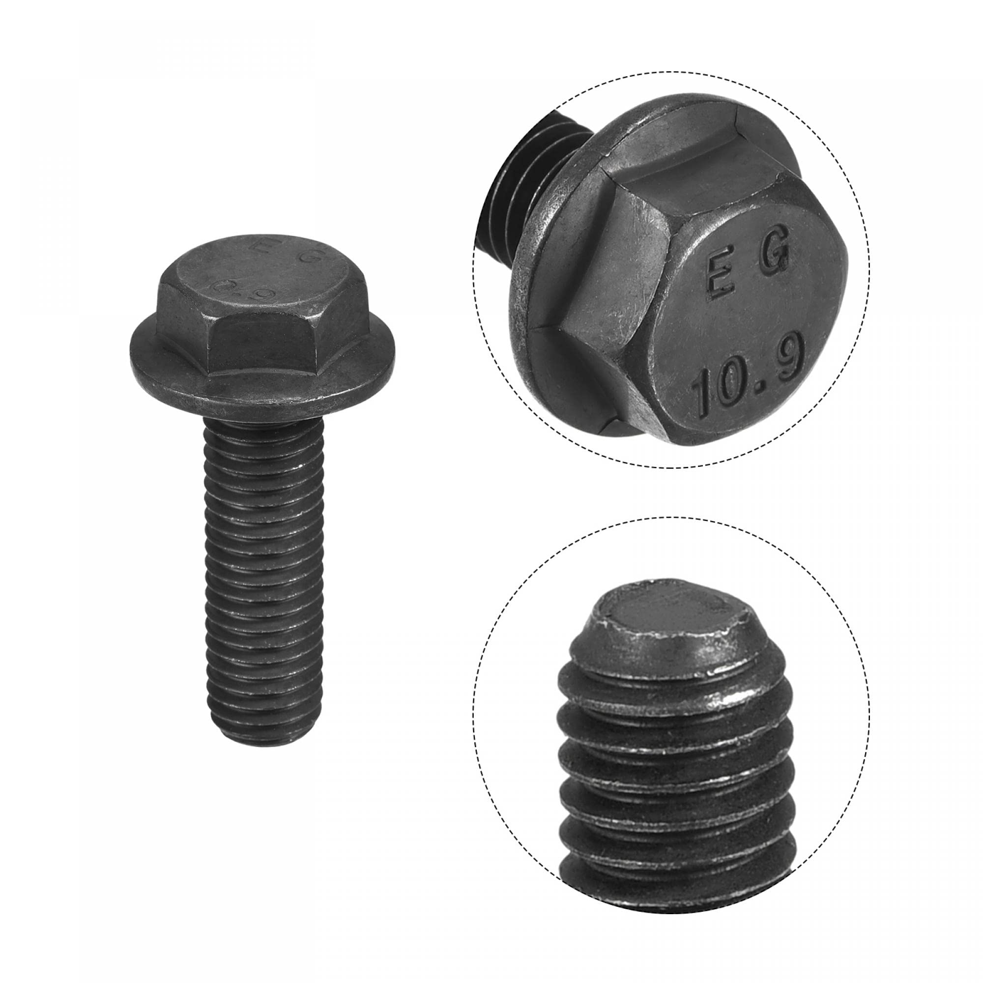 uxcell Metric M12x40mm Hex Flange Bolts, 6pcs 10.9 Grade Carbon Steel Hexagon Head Screws