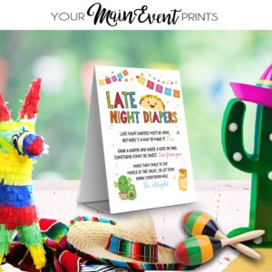 Your Main Event Prints Baby Shower Game Fiesta Taco Late Night Diaper Sign - 1 Self-Standing Poster - Fun and Festive Baby Shower Activity