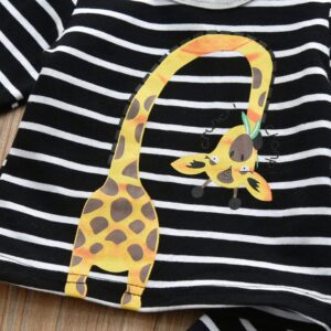 3PCS Newborn Baby Boy Clothes Giraffe Printed Long Sleeve Stripe T-Shirt Pants and Hat Outfit Set Newborn