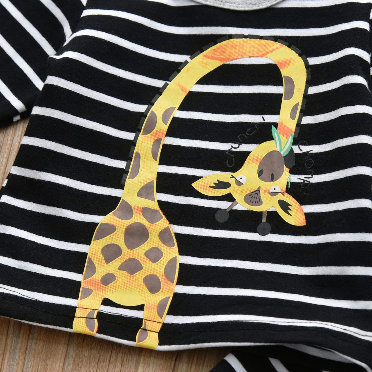 3PCS Newborn Baby Boy Clothes Giraffe Printed Long Sleeve Stripe T-Shirt Pants and Hat Outfit Set Newborn