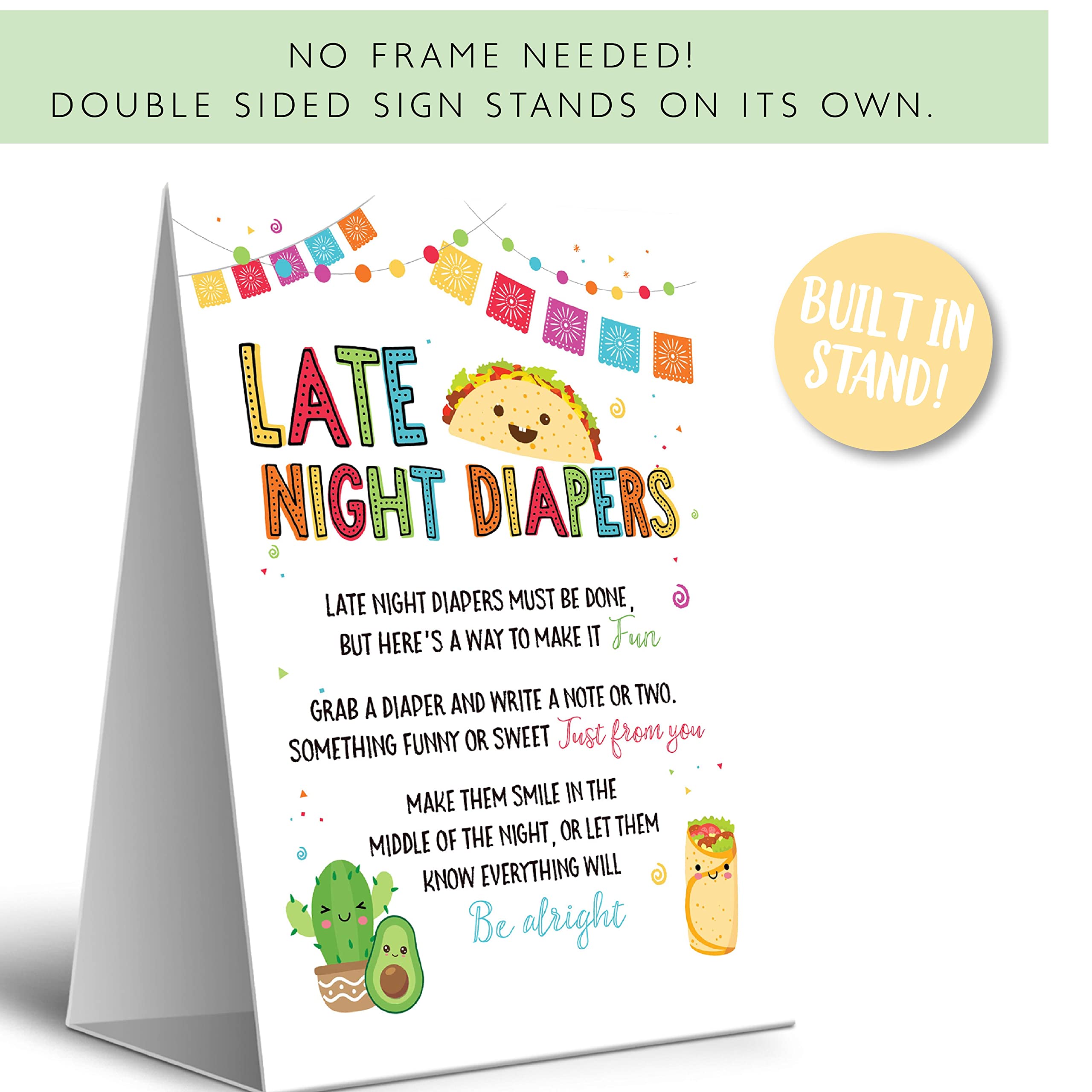 Your Main Event Prints Baby Shower Game Fiesta Taco Late Night Diaper Sign - 1 Self-Standing Poster - Fun and Festive Baby Shower Activity