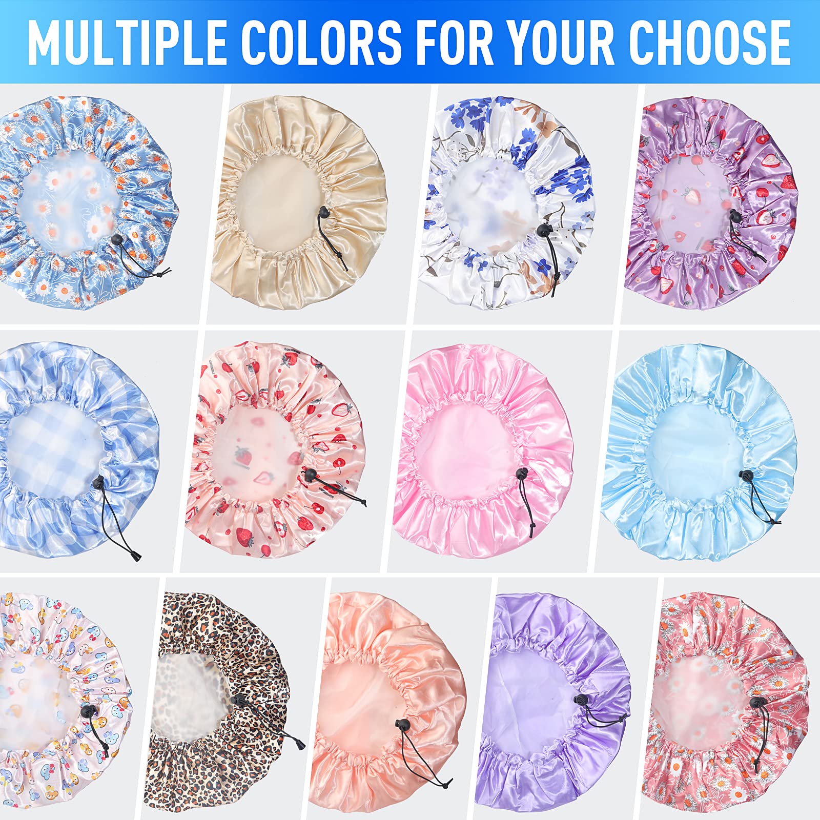 Shower Caps for Women Reusable Waterproof- Adjustable Women Shower Cap Reusable Hair Cap for Shower, Shower Cap for Adult and Kids