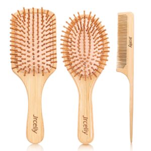 3PCS Bamboo Hair Brush Set,Natural Wooden Brush for Women, madam, Paddle Detangling Brush for Dry/Curly/Thick/Thin/Straight Hair