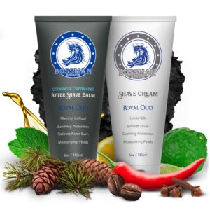 bossman silk lotion shaving cream and cooling after shave combo - royal oud - travel shave cream and after shave balm for men