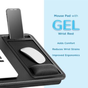 LAPGEAR Extra Large Adjustable Lap Desk with Gel Wrist Rest, Mouse Pad, Phone Holder, Device Ledge, and Booster Cushion - Black Carbon - Fits up to 17.3 Inch Laptops - Style No. 88108