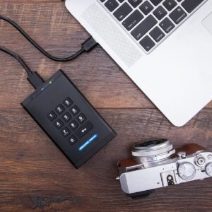 SecureData SecureDrive KP 250GB SSD Hardware Encrypted USB 3.0 External Drive FIPS 140-2 Level 3 Unlock via Keypad TAA Compliant, CJIS, HIPAA, CMMC, GDPR Compliant, Works with Mac and Win Free AV