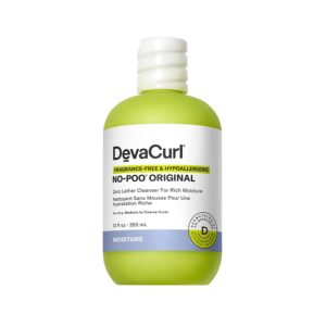 devacurl no-poo original zero lather cleanser for rich moisture, fragrance free and hypoallergenic