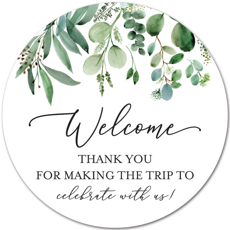 3" Round Wedding Welcome Stickers - Set of 24 (Greenery)