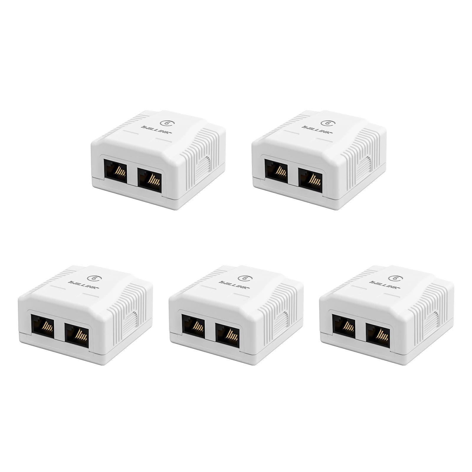 iwillink Cat6 Ethernet Surface Mount Box, 2-Port RJ45 Keystone Jack Surface Mount Box, 5-Pack, White