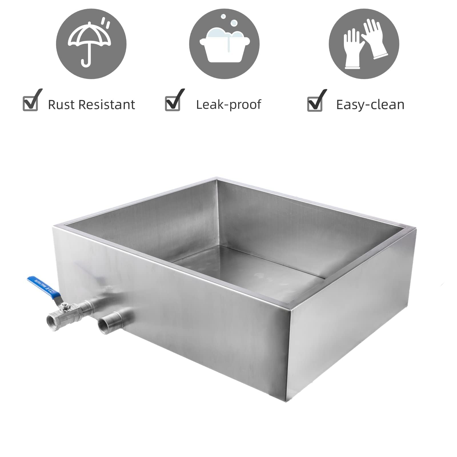 Marada Maple Syrup Evaporator Pan 304 Stainless Steel with One Valve Two Interfaces Kitchen Implements, Maple Syrup Boiling Pan Condensate Pan (24" L x 24" W x 10" H)