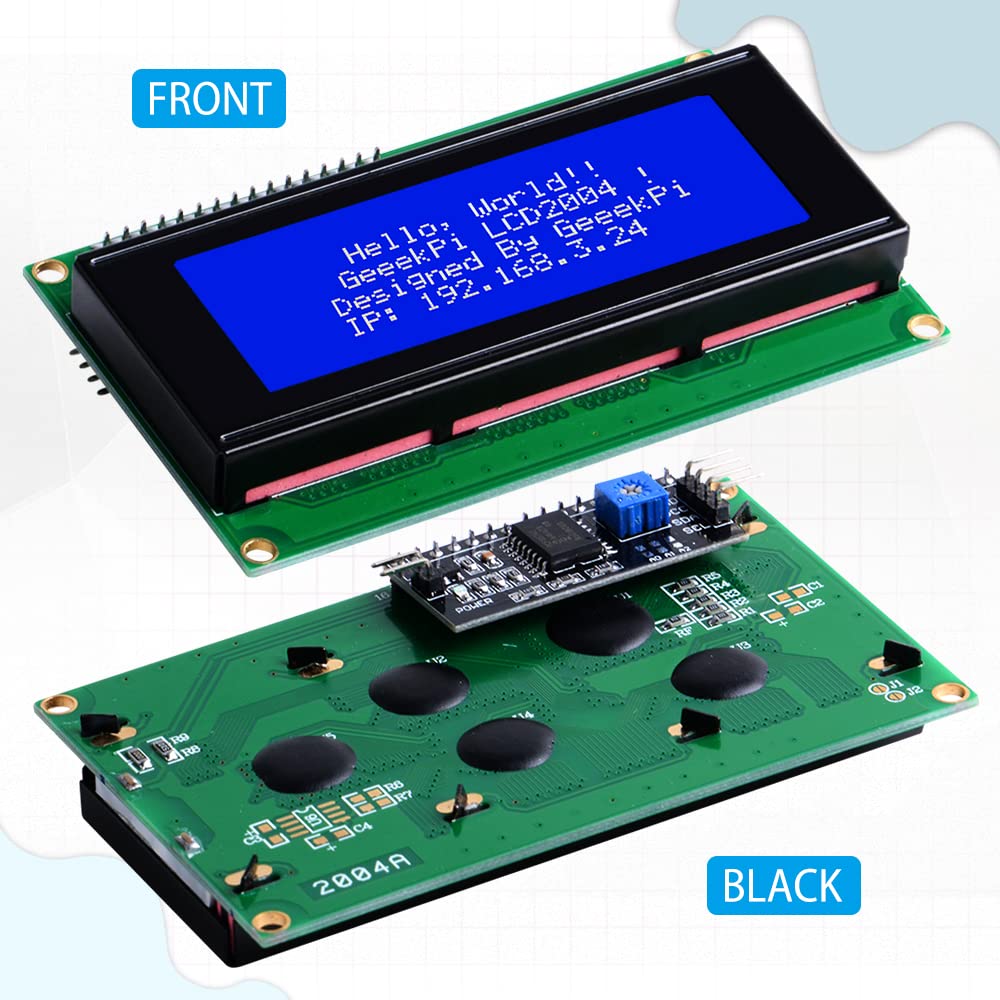 GeeekPi 4Pack IIC I2C TWI Serial LCD 2004 20x4 Display Module with I2C Interface Adapter Blue Backlight for Raspberry Pi Arduino STM32 DIY Maker Project Tinker Board Electrical IoT Internet of Things