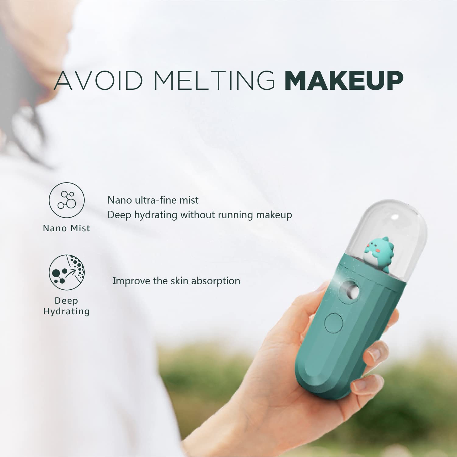 Nano Mister, Mate2GO Eyelash Nebulizer Nano Facial Mister Cool Mist Steamer Handy Mist Sprayer Moisturizing & Hydrating for Skin Care, Makeup, Eyelash Extensions, USB Rechargeable - Green