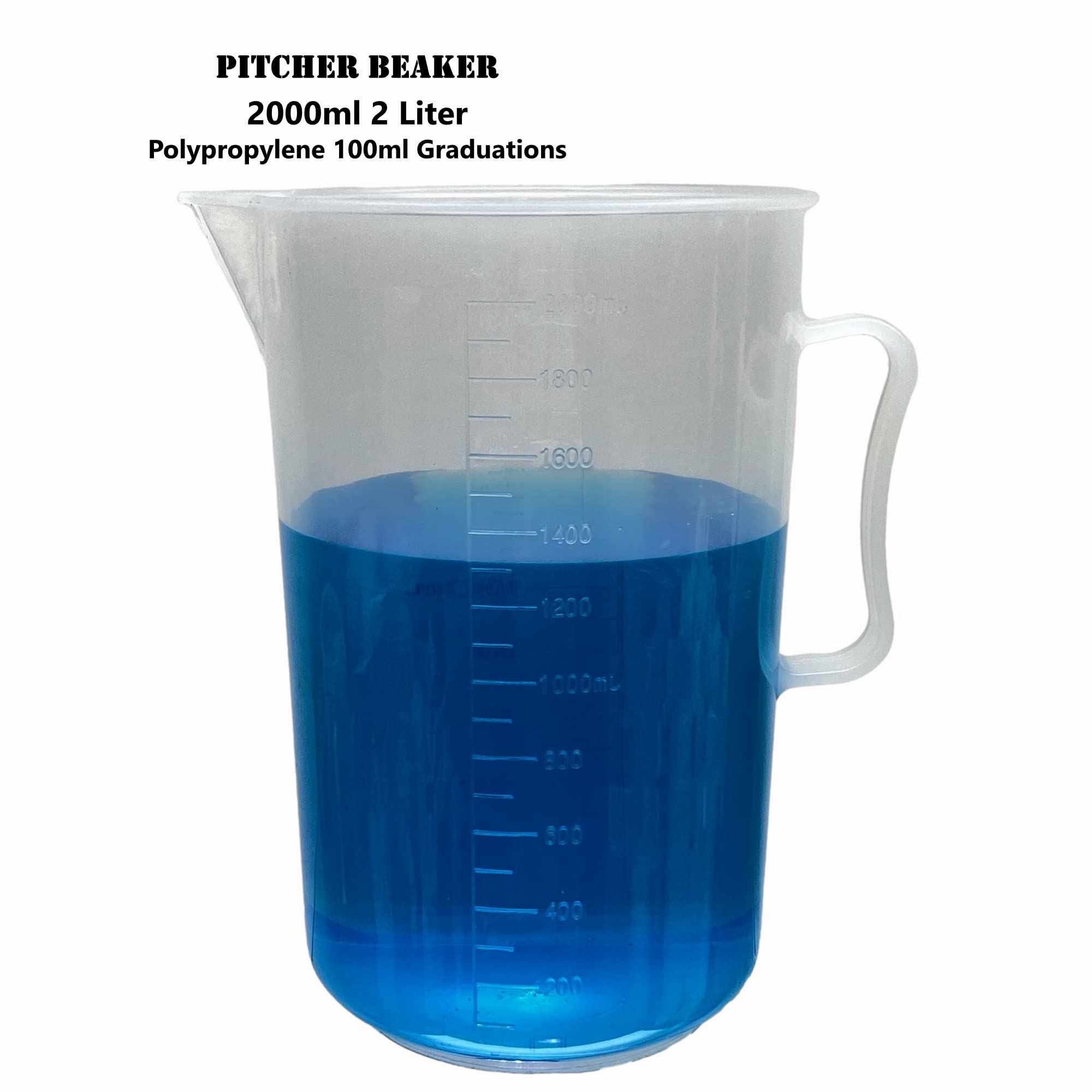 TN LAB Beaker Pitcher Measuring Cup Strong Handle Polypropylene Plastic Graduated 2000ml 2L Holds ~2 Quarts