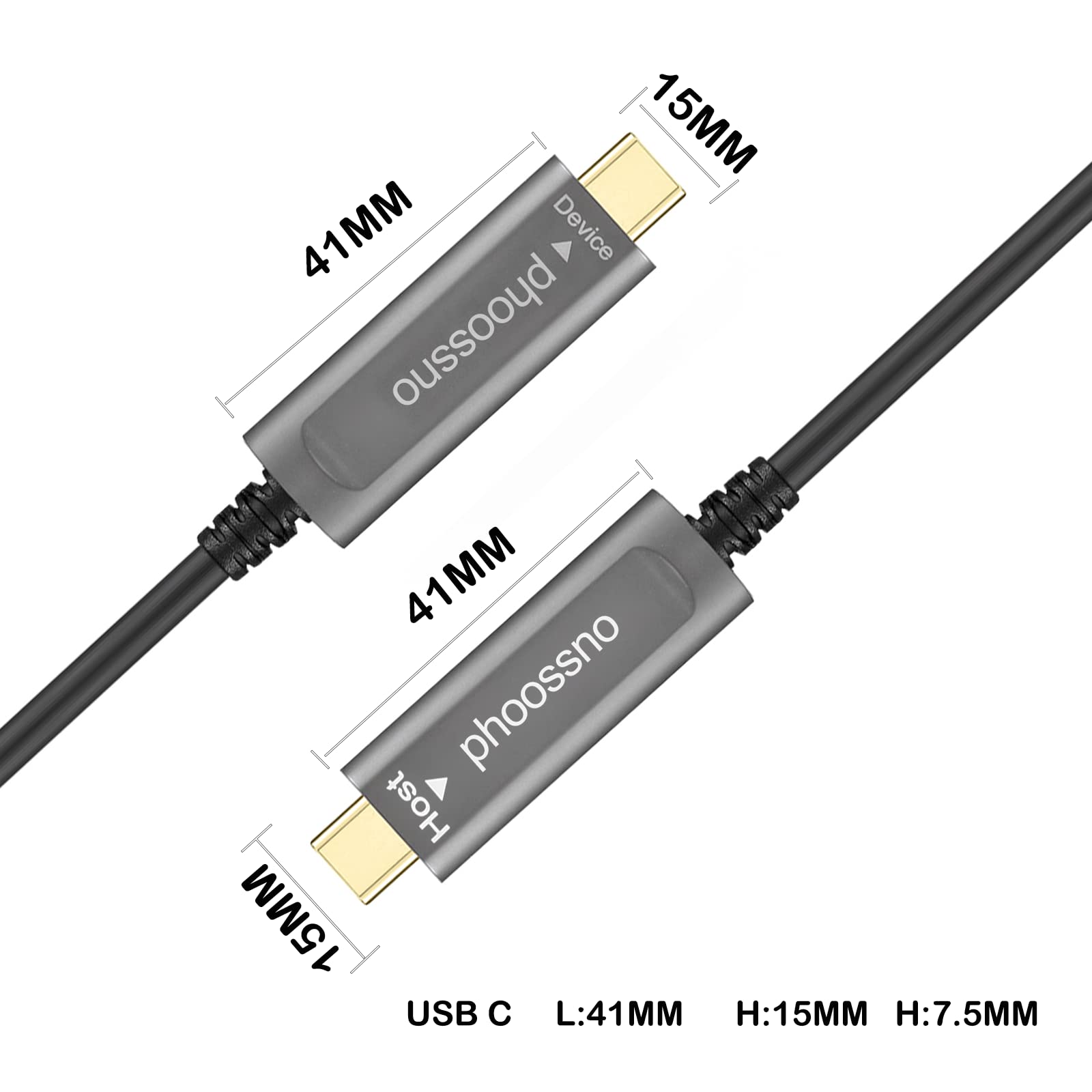 phoossno USB C to C Fiber Optical Cable USB 3.1 Type C Cable 10Gbps 50FT Compatible with Microsoft Azure Logitech Camera Aver &Vaddio & Barco ClickShare Touch Screen Kinect Intel RealSense