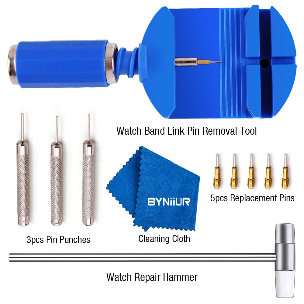 Watch Link Removal Tool Kit, BYNIIUR Watch Band Tool Strap Chain Pin Remover Repair Tool Kit for Watch Band Strap Adjustment, Watch Bracelet Sizing and Watch Repair