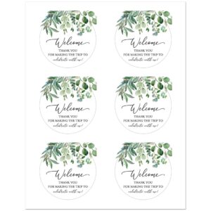 3" Round Wedding Welcome Stickers - Set of 24 (Greenery)