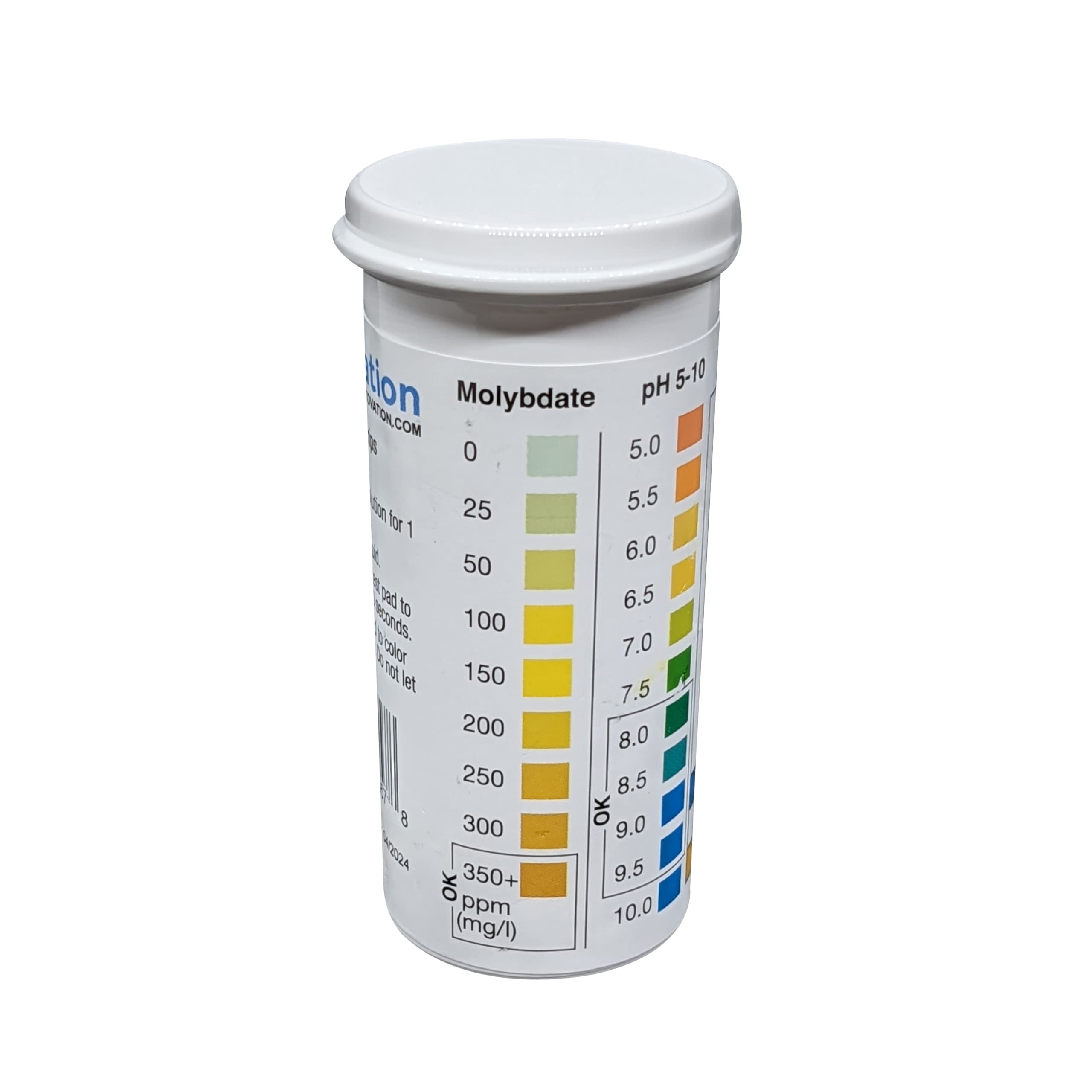 Molybdate Two Pad Test Strip 0-350+ ppm & pH 5-10 [Vial of 25 Strips]