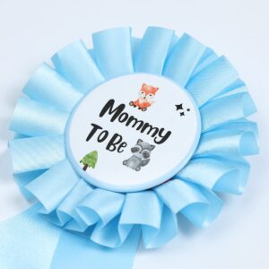 HAPPYLAND Baby Boy Shower Decorations Blue Baby Fox and Raccoon Set Tinplates Badge Mommy to Be and Daddy to Be Baby Shower