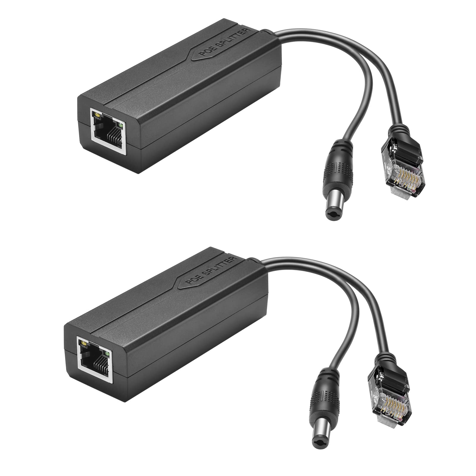 Bawofu Active PoE Power Over Ethernet Splitter Adapter 48V to 12V, 5.5x2.1mm DC, IEEE 802.3AF/at Compliant 10/100Mbps PoE Splitter with 12V Output for Surveillance Camera CCTV & VoIP Phone, 2 Pack