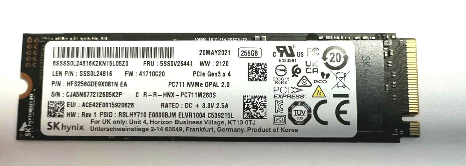 SK Hynix 256GB PCIe NVMe M.2 2280 SSD Internal Solid State Drive HFM256GDJTNG-8310A OEM Package