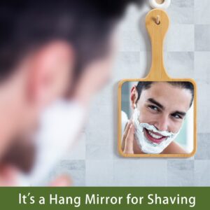 Jasefa Handheld Mirror,Natural Bamboo Hand Mirror with Handle,Cute Hand held Mirror for Shaving Single-Sided Portable Travel Vanity Mirror for Men & Women,6.3" W x 11.8" L