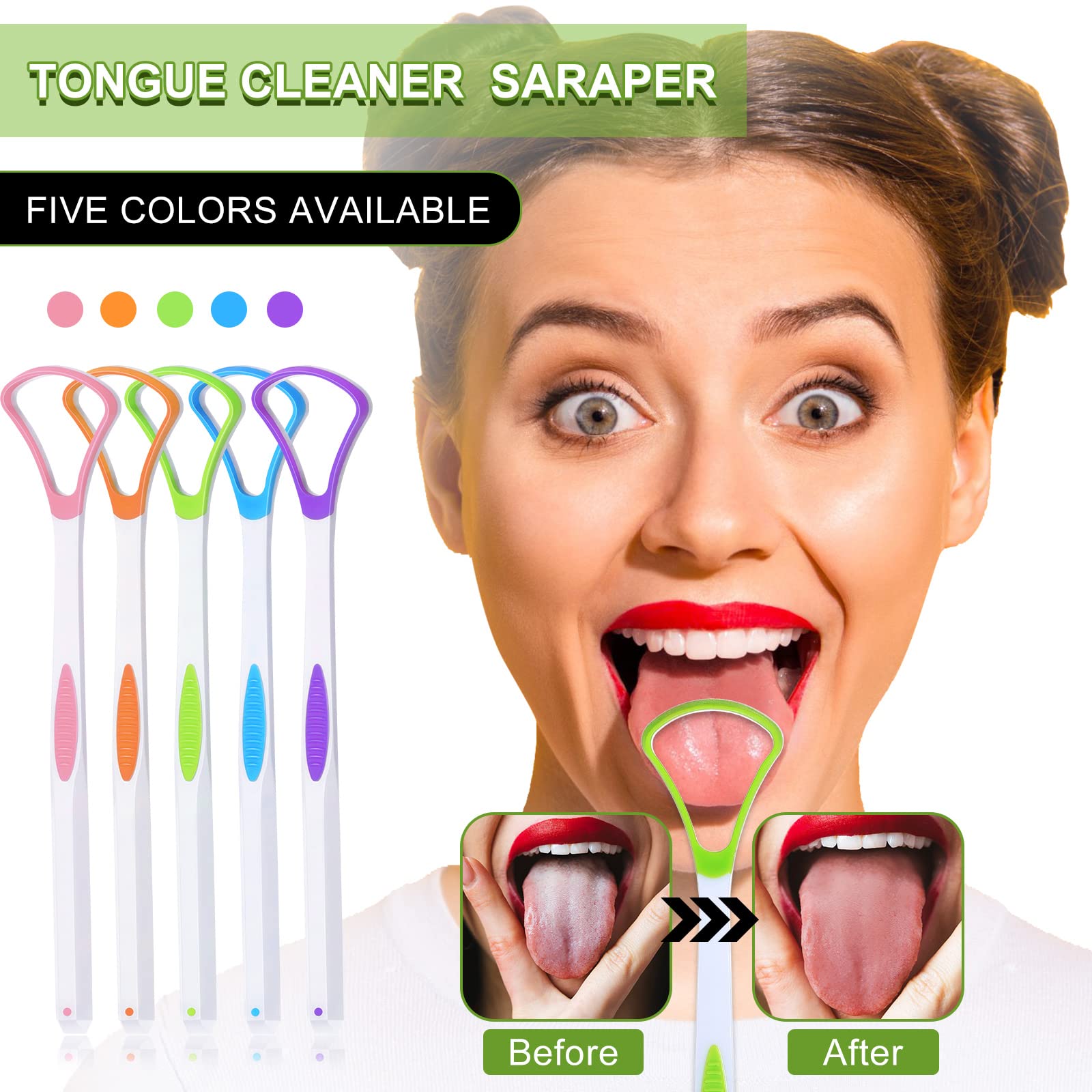 10 Pieces Tongue Scraper Tongue Cleaner Plastic Tongue Brush for Adults Oral Healthy Care, Pink Blue Green Purple Orange