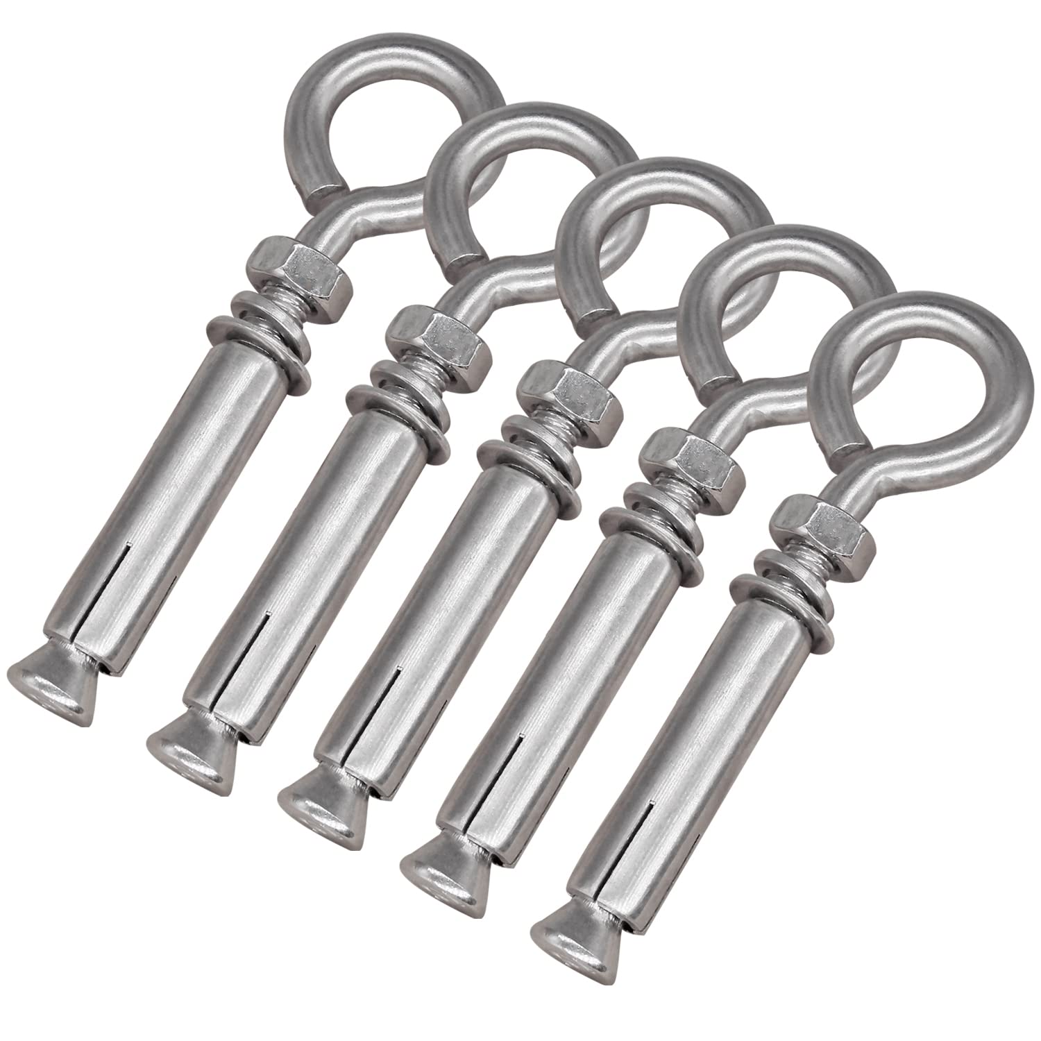 CUKAYO 5/16" X 4-3/16" Expansion Concrete Wall Anchors Eyebolt Screw, Heavy Duty 304 Stainless Steel Shoulder Lag Eyebolts for Concrete Wall, 5 Pack