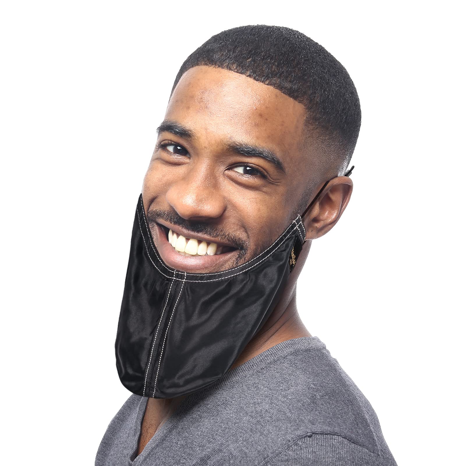 Kenllas Large Adjustable Beard Bandana - Beard Bonnet for Men, Breathable and Lightweight Facial Cover, Black Beard Bib for Nourishing Oil Balm Moisturizing Sleeping (Waterproof)