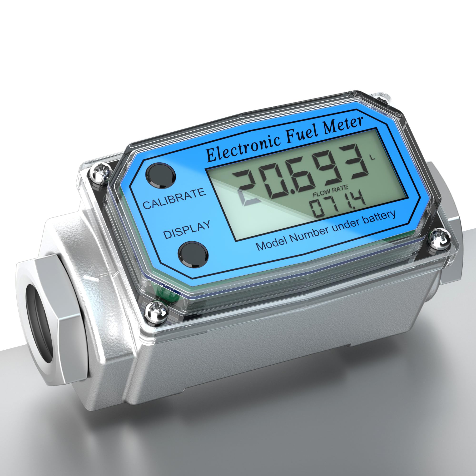 Turbine Flow Meter, Electronic Oil Flowmeter, Kerosene Gas Methanol Diesel Fuel Flow Digital Meter, 3/4" 10-100L/Min LCD Display BSPT/NPT with Battery